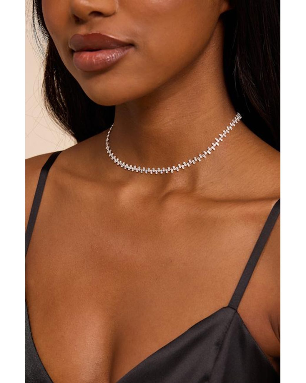 Lulus Black Praise Rhinestone Choker Necklace