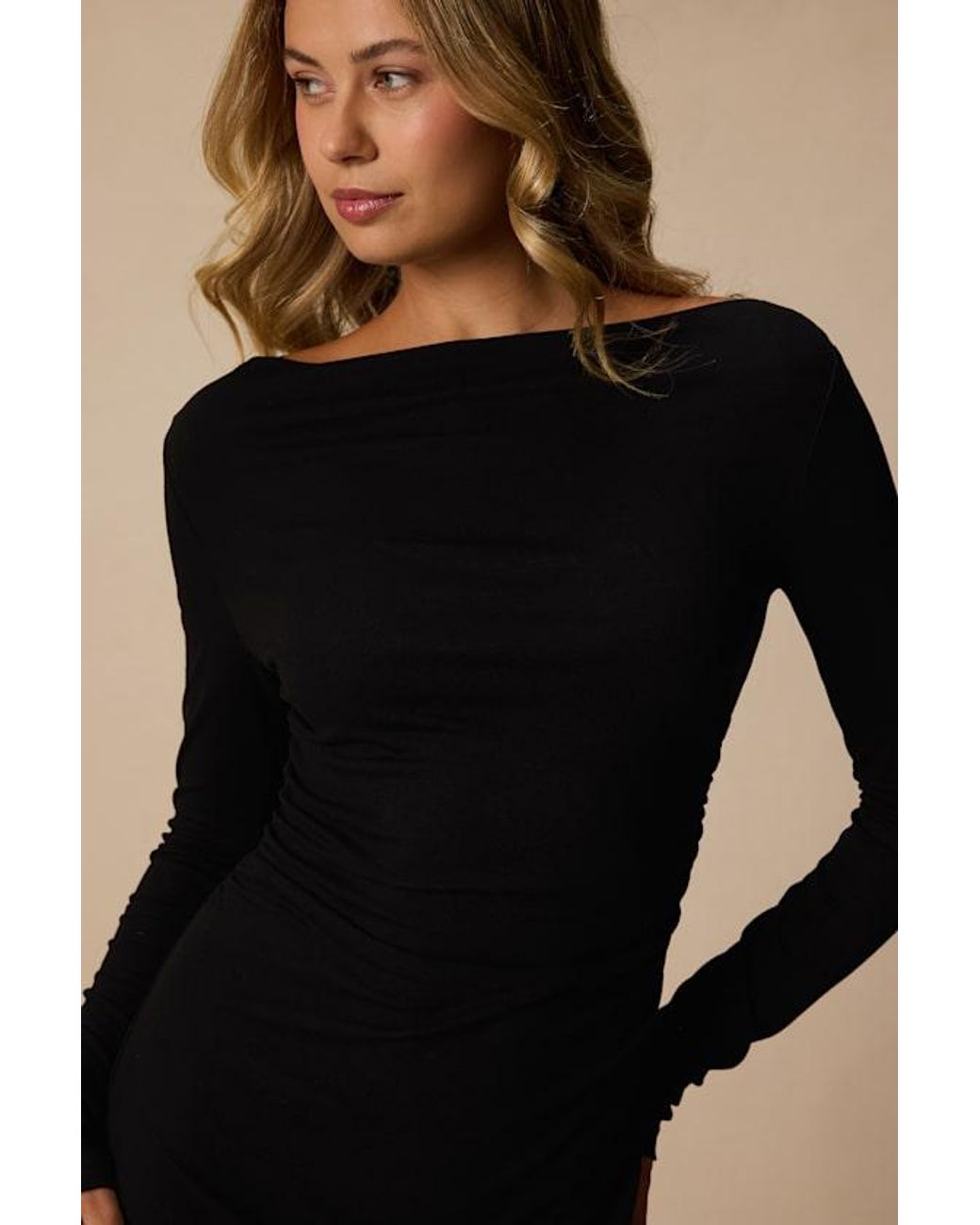 Lulus Black Trea Knit Boat Neck Mini Dress