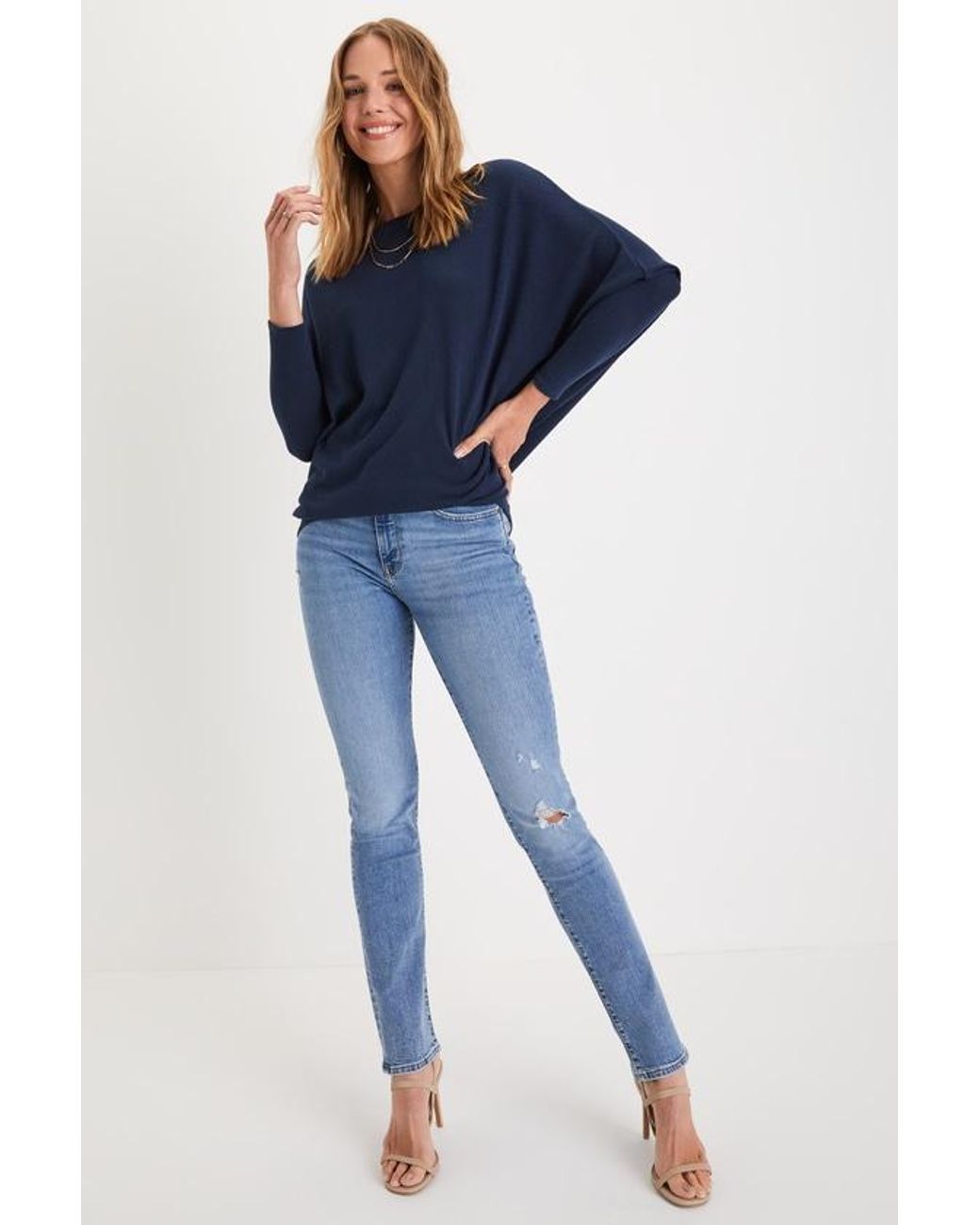 Lulus Basics Blue Verla Dolman Sleeve Sweater Top