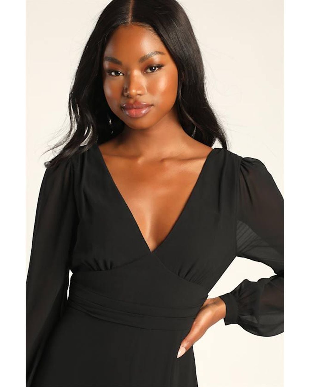 Lulus Black Love You So Long Sleeve Maxi Dress