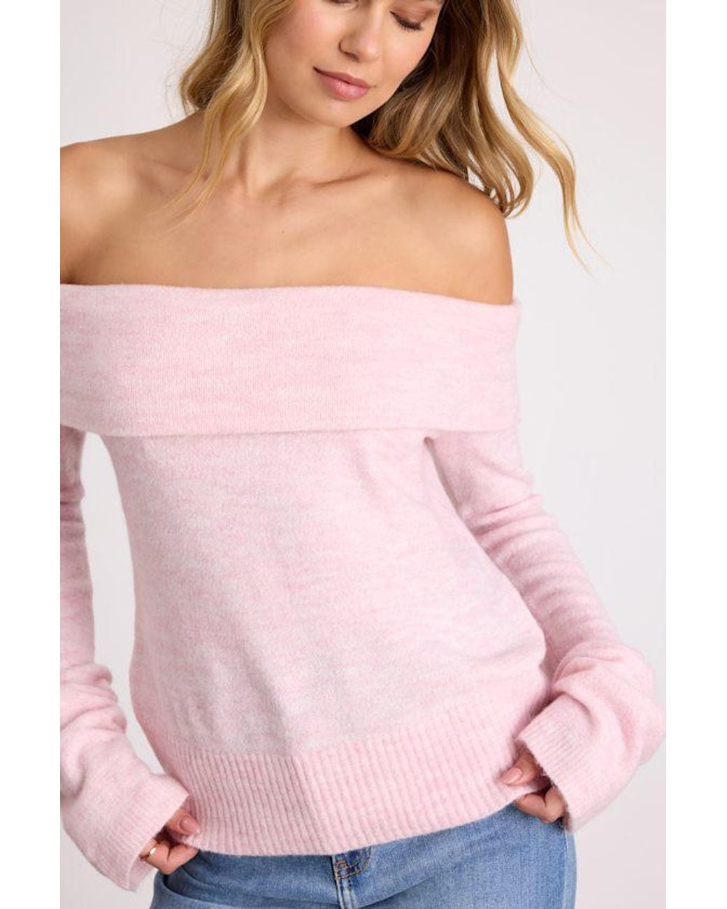 Lulus Pink Melinda Space Dye Off-The-Shoulder Sweater Top