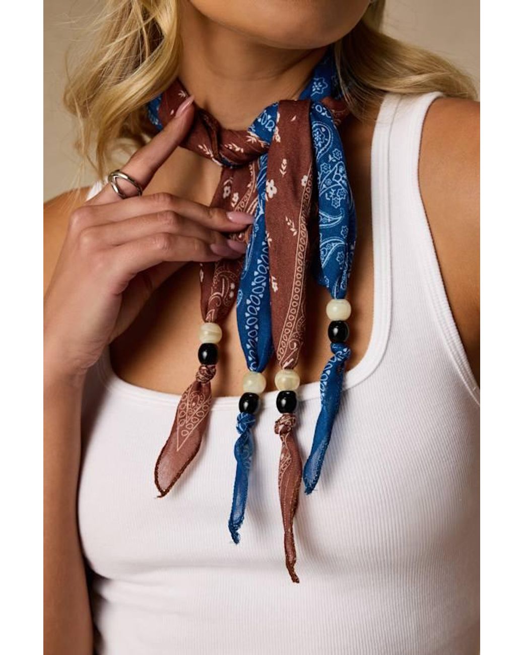 Lulus Blue Jovie And Beaded Bandana Scarf Set