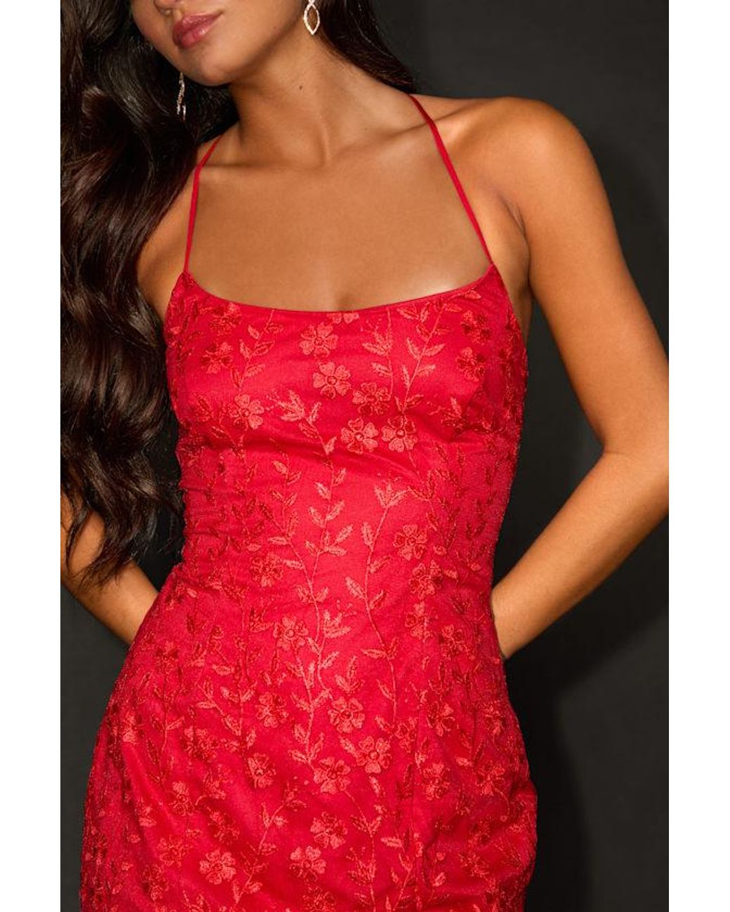 Lulus Lively Sweetheart Mesh Embroidered Lace-Up Mini Dress