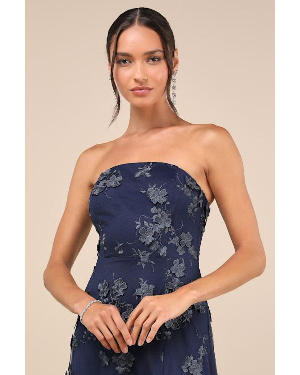 Lulus Blue Rare Presence 3D Floral Embroidered Maxi Dress