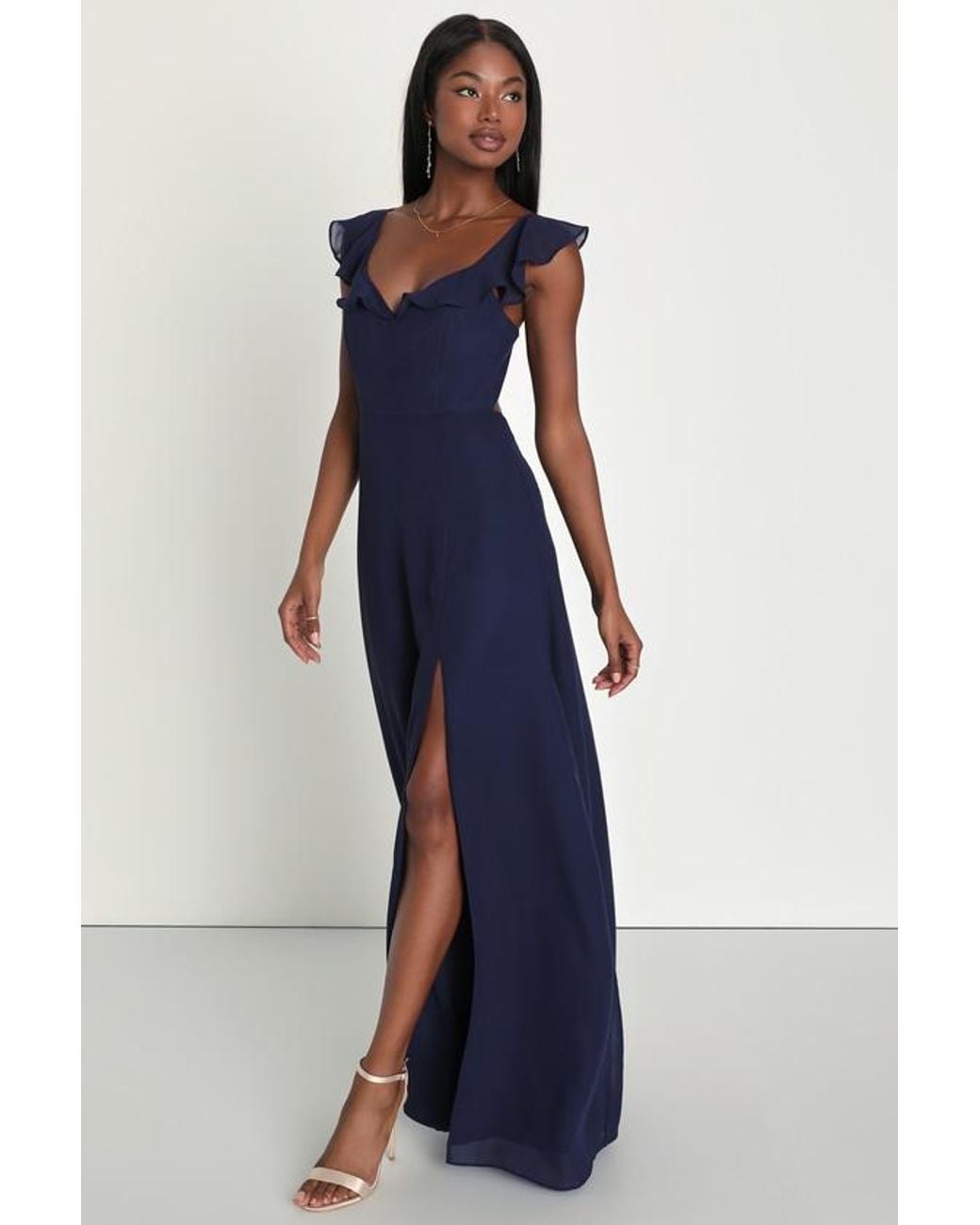Lulus Blue Sweetest Entrance Ruffled Tie-Back Maxi Dress