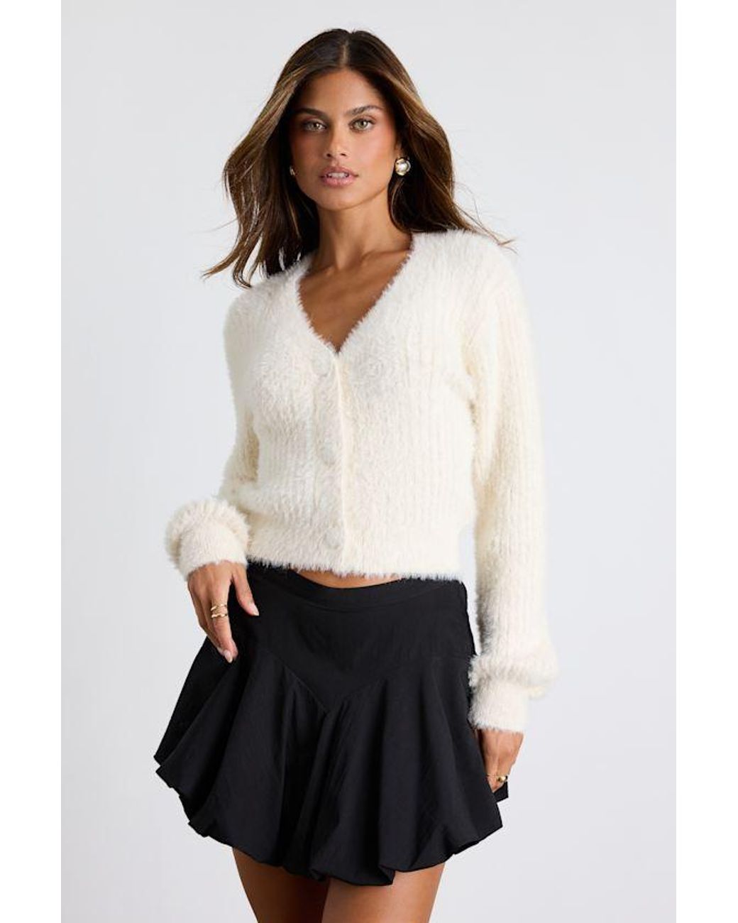 Lulus Natural Colby Eyelash Knit Button-Front Cardigan Sweater