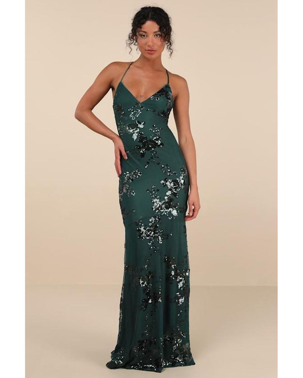 Lulus Green Valhalla Sequin Lace-Up Maxi Dress