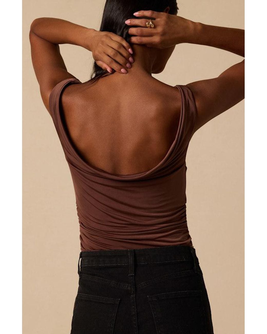 Lulus Brown Sierra Cowl Bodysuit