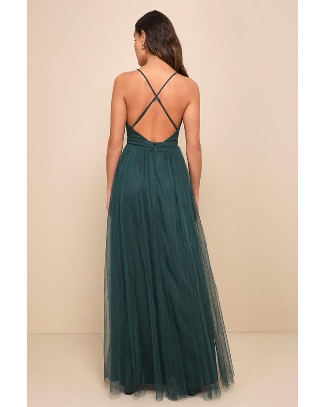 Lulus Blue Rare Beauty Hunter Tulle Backless Maxi Dress