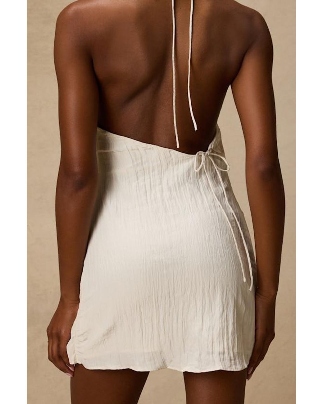 Lulus Natural Braylee Textured Halter Mini Dress