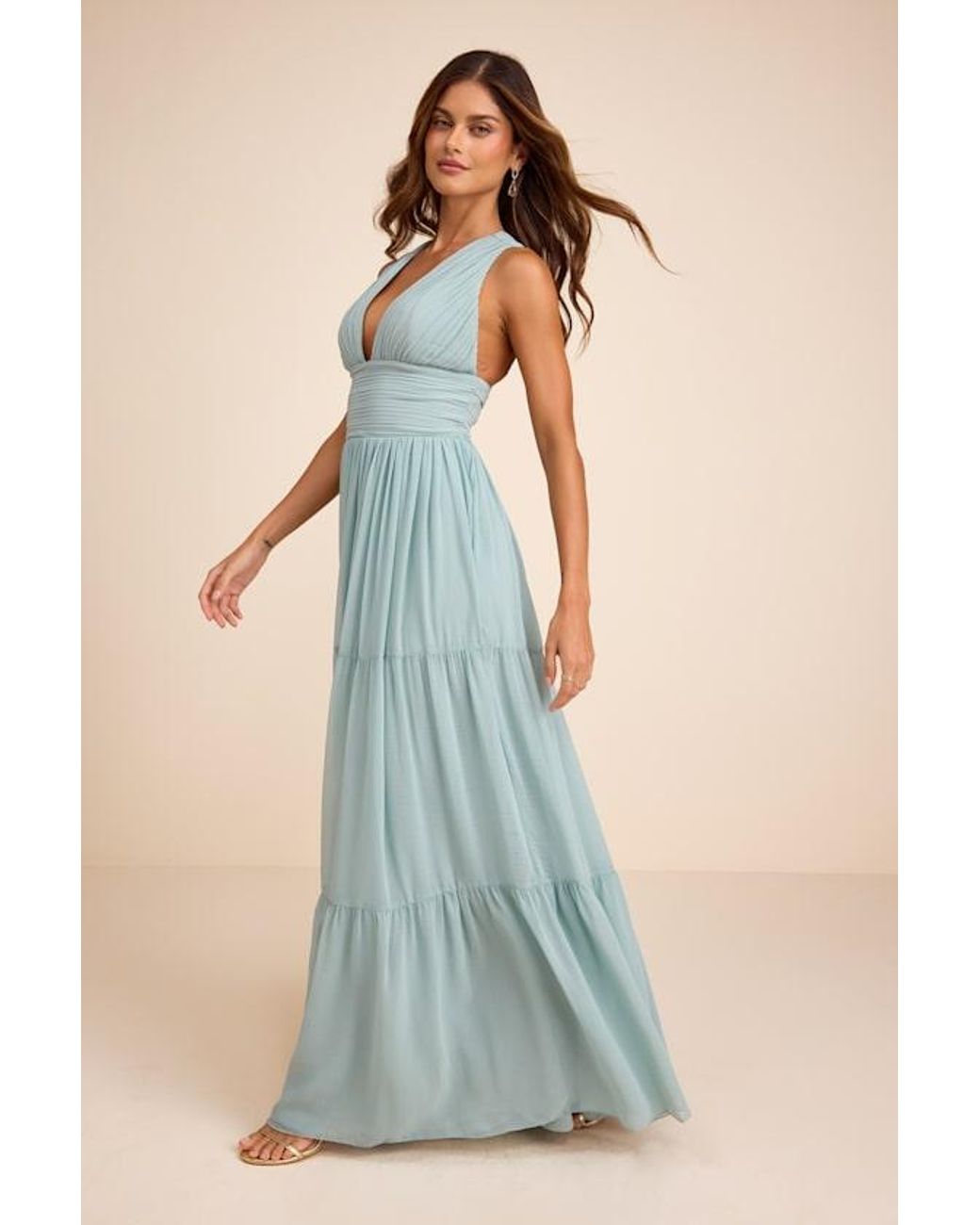 Lulus Blue Leora Pleated Tiered Maxi Dress