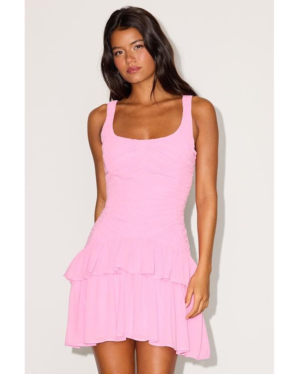 Lulus Pink Castoria Pleated Tiered Mini Dress