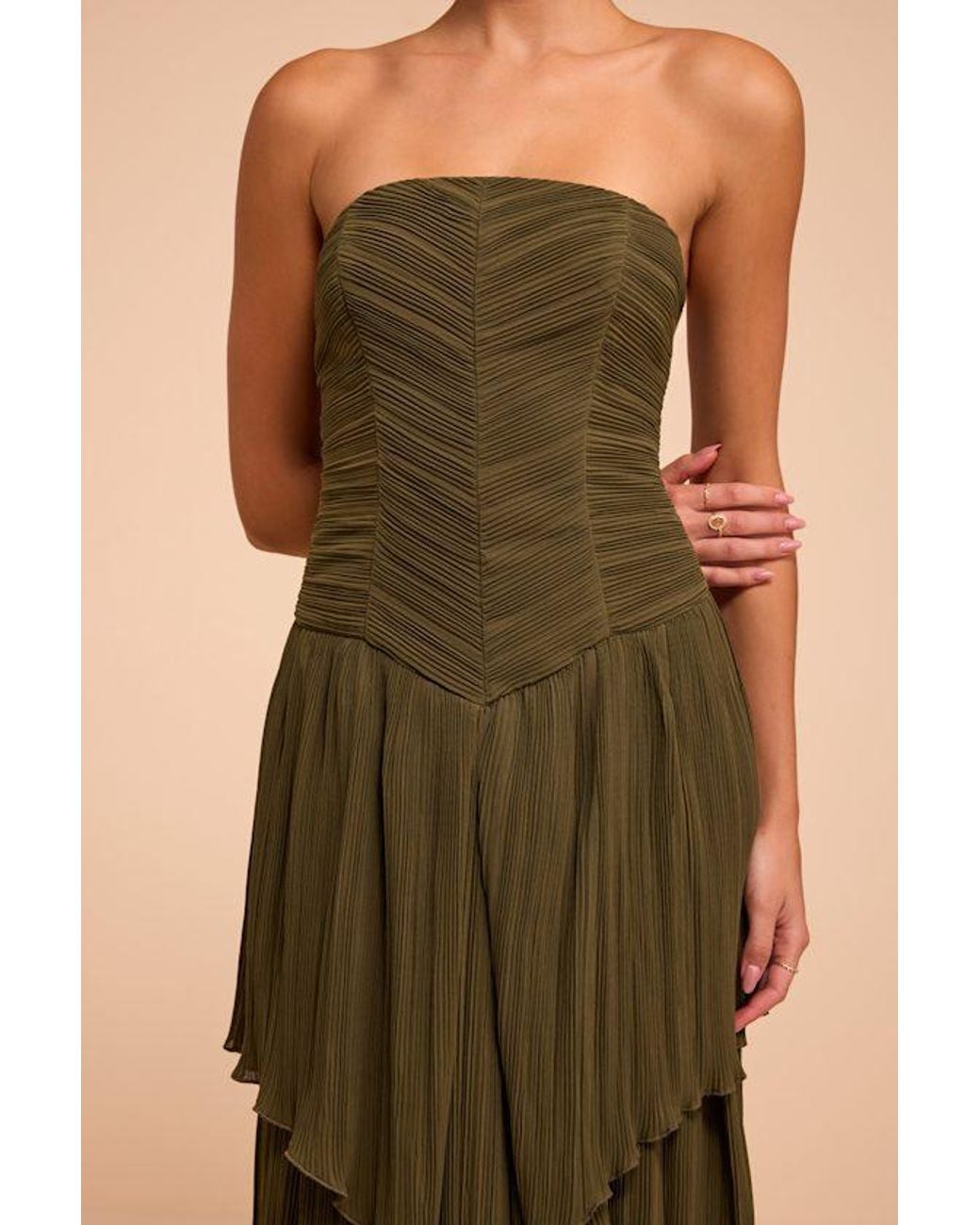 Lulus Natural Seraphina Pleated Strapless Maxi Dress