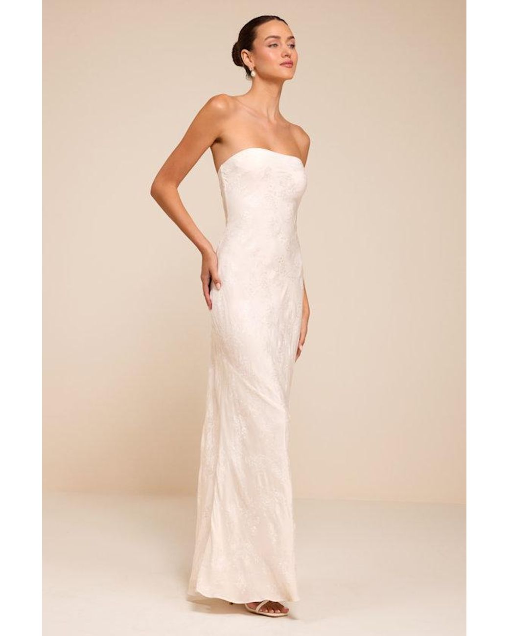 Lulus Natural Maura Strapless Floral Jacquard Wedding Dress