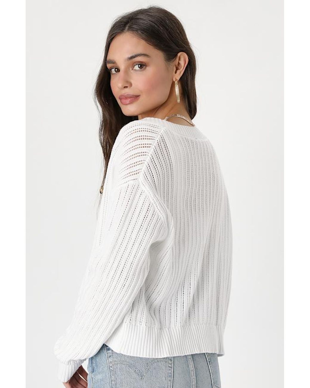 Lulus White Fresh Feeling Open Knit Button-Up Cardigan Sweater