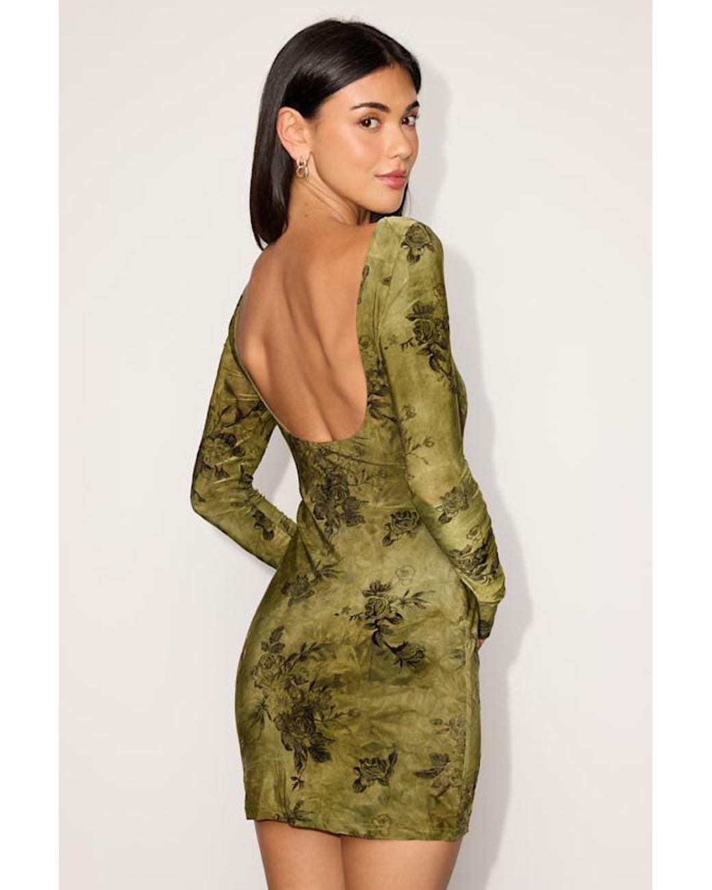 Lulus Green Raisa Floral Long Sleeve Bodycon Dress