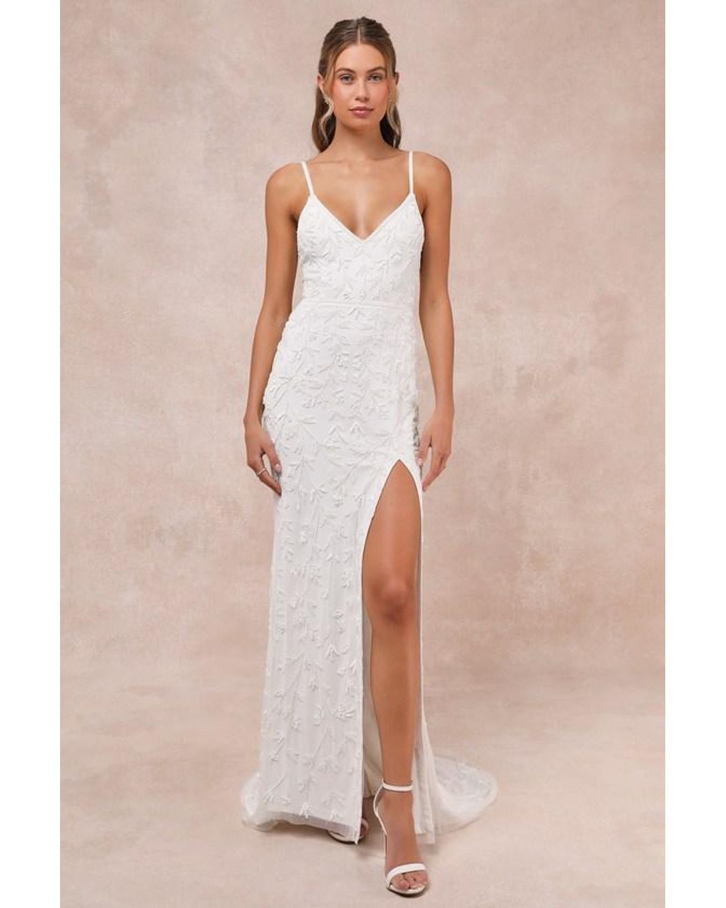 Lulus Everlasting Vows Beaded Sequin Mermaid Maxi Dress in Natural Lyst