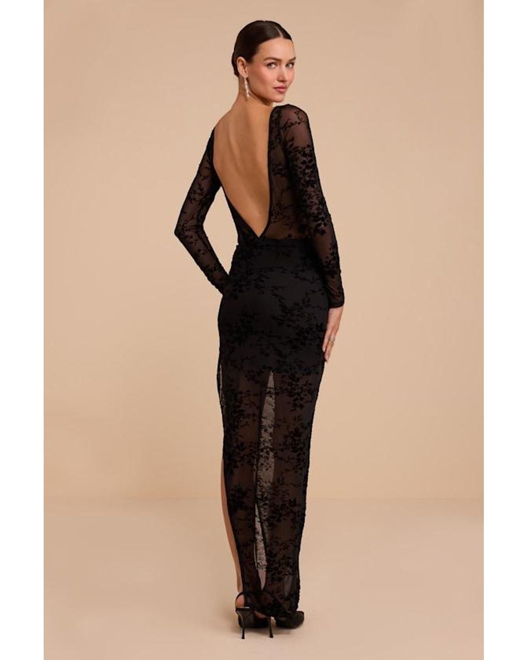 Lulus Natural Zena Lace Long Sleeve Maxi Dress