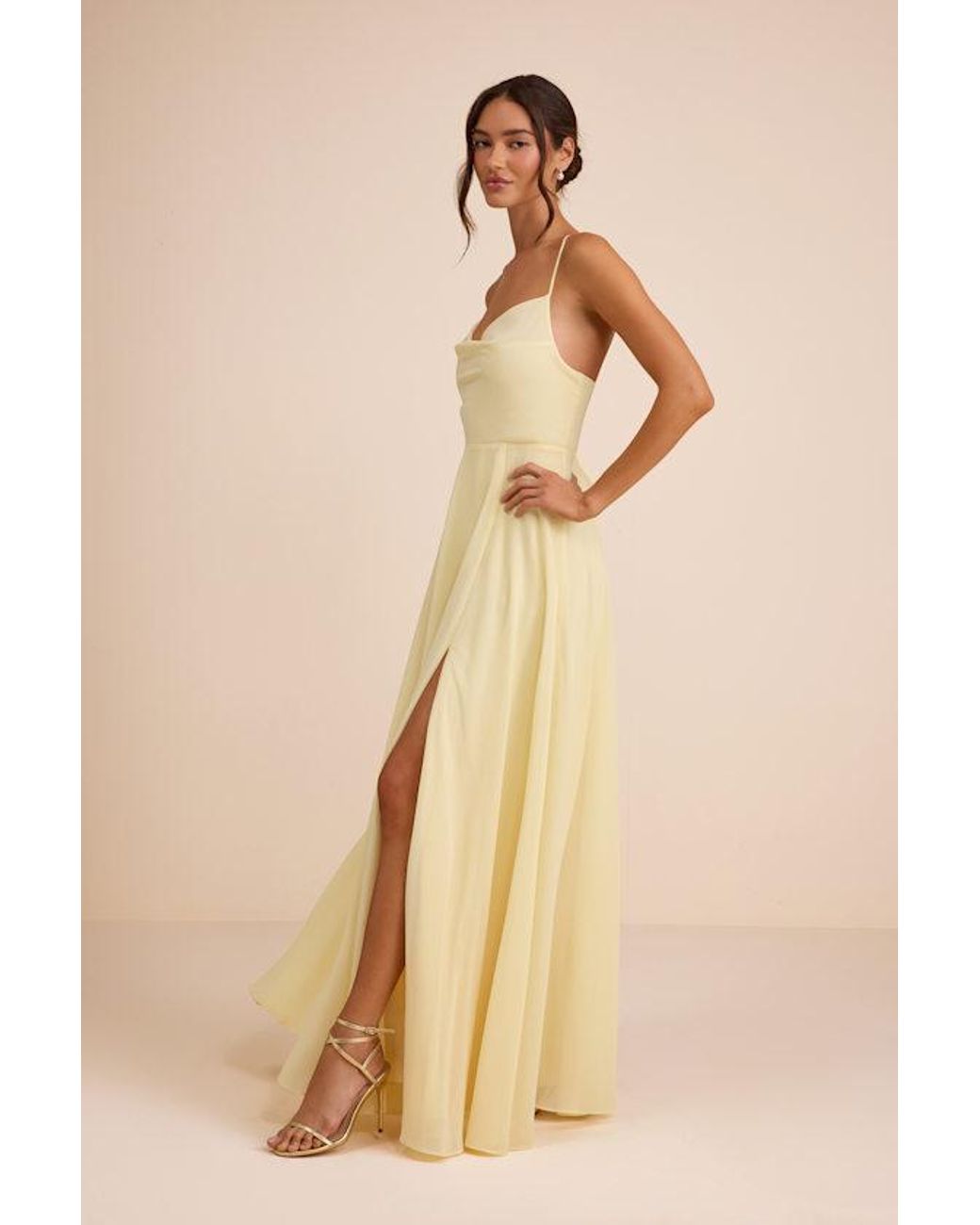 Lulus Natural Romantically Speaking Cowl Lace-Up Maxi Dress