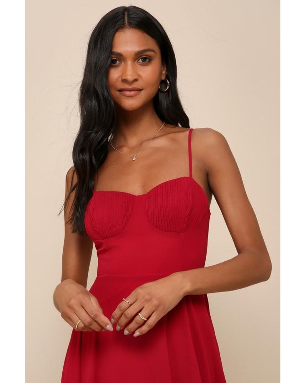 Lulus Red Cause For Commotion Pleated Bustier Maxi Dress