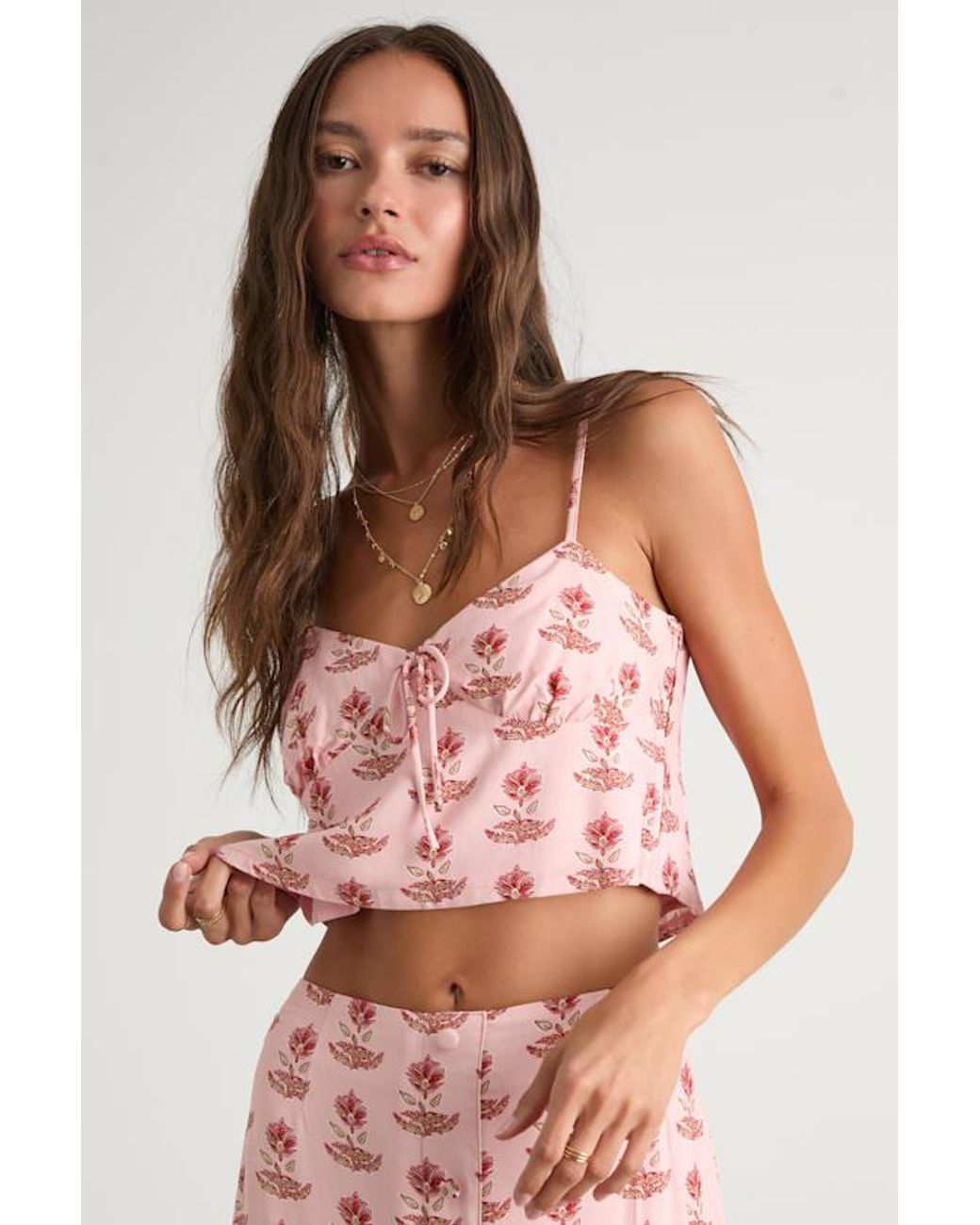 Lulus Pink Chel Boho Print Tie-Front Cami Top