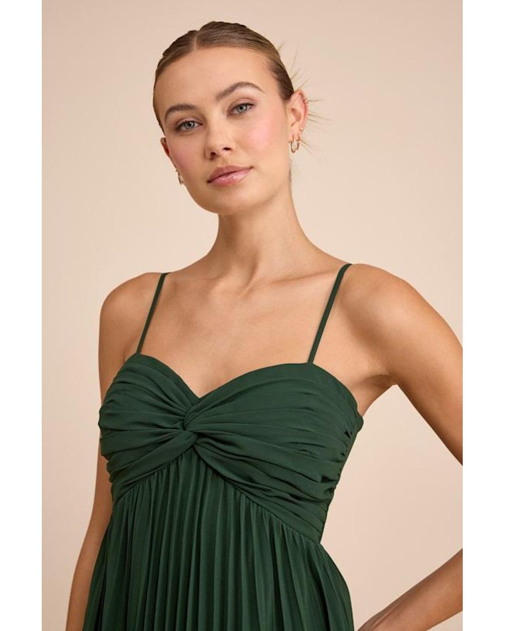 Lulus Green Jolette Emerald Pleated Knot-Front Maxi Dress