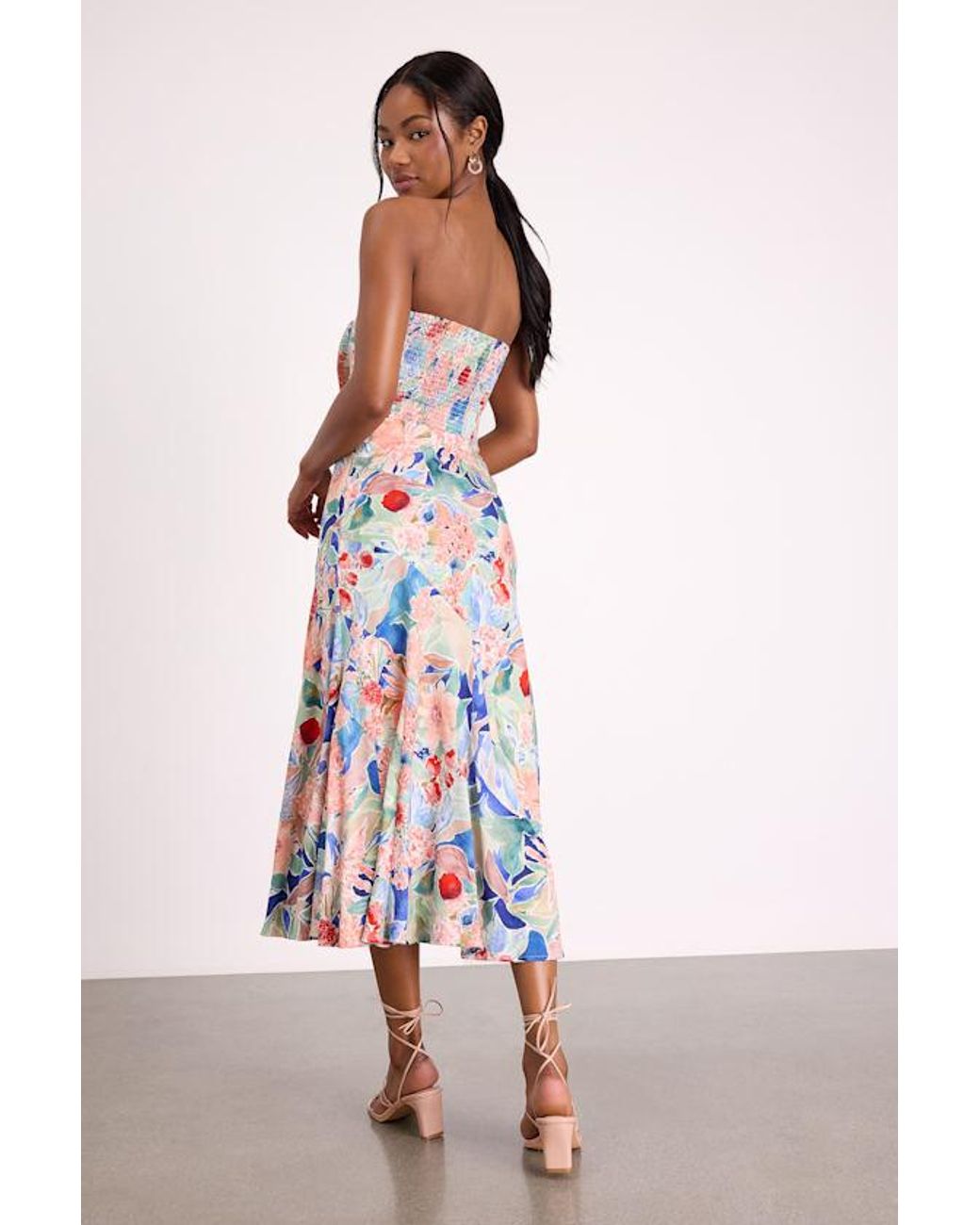 Lulus Pink Shauna Multi Floral Tie-Front Midi Dress