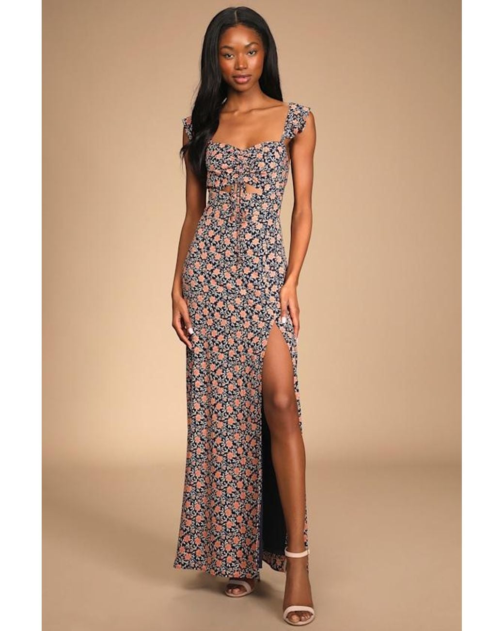 Lulus Natural The Way To Love Floral Print Ruffled Maxi Dress