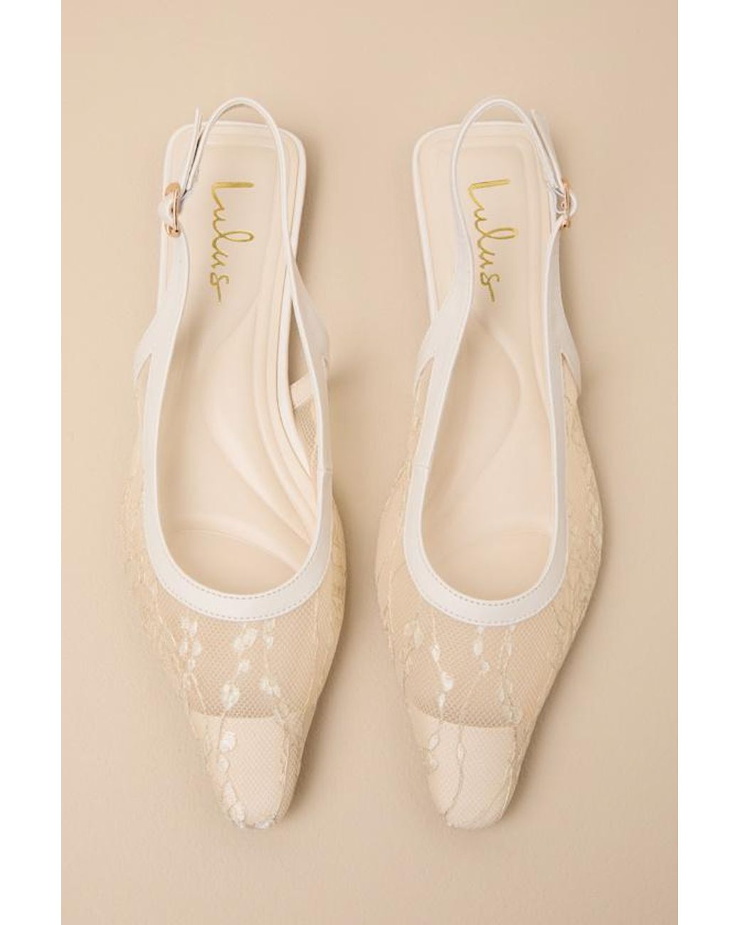Lulus Natural Cepheus Cream Mesh Embroidered Slingback Flats