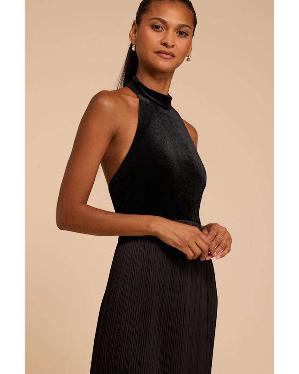 Lulus Natural Dori Pleated Halter Maxi Dress