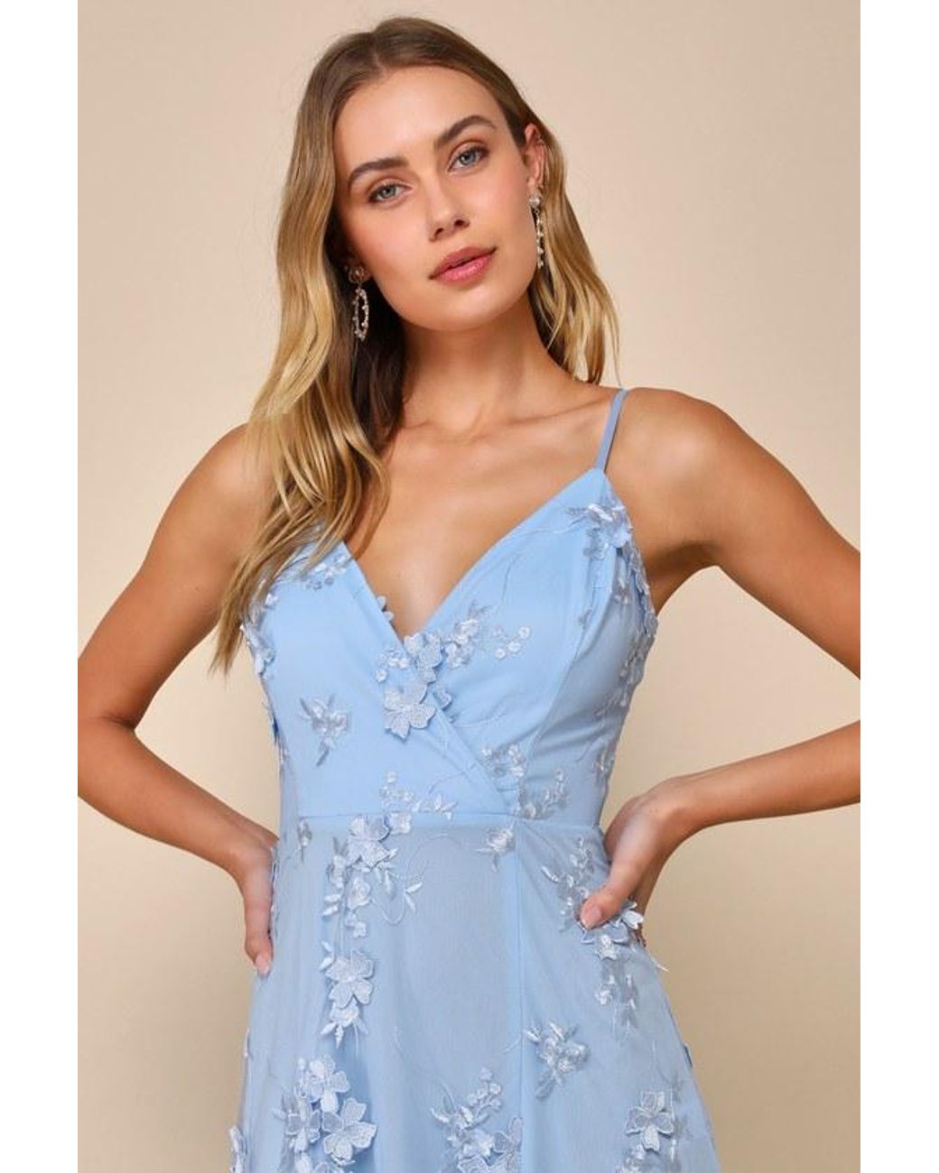 Lulus Blue Rare Presence 3D Floral Surplice Maxi Dress
