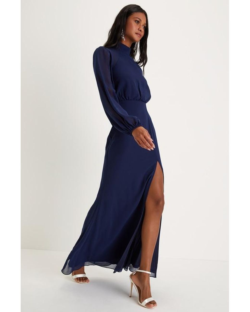 Lulus Blue Graceful Entrance Long Sleeve Backless Maxi Dress