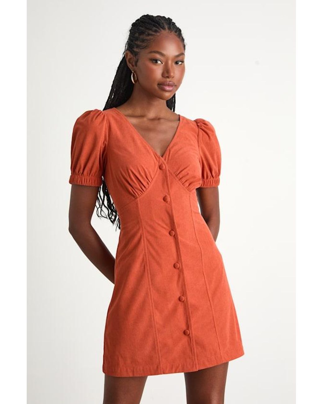 Lulus Adored Cutie Corduroy Button-Front Mini Dress