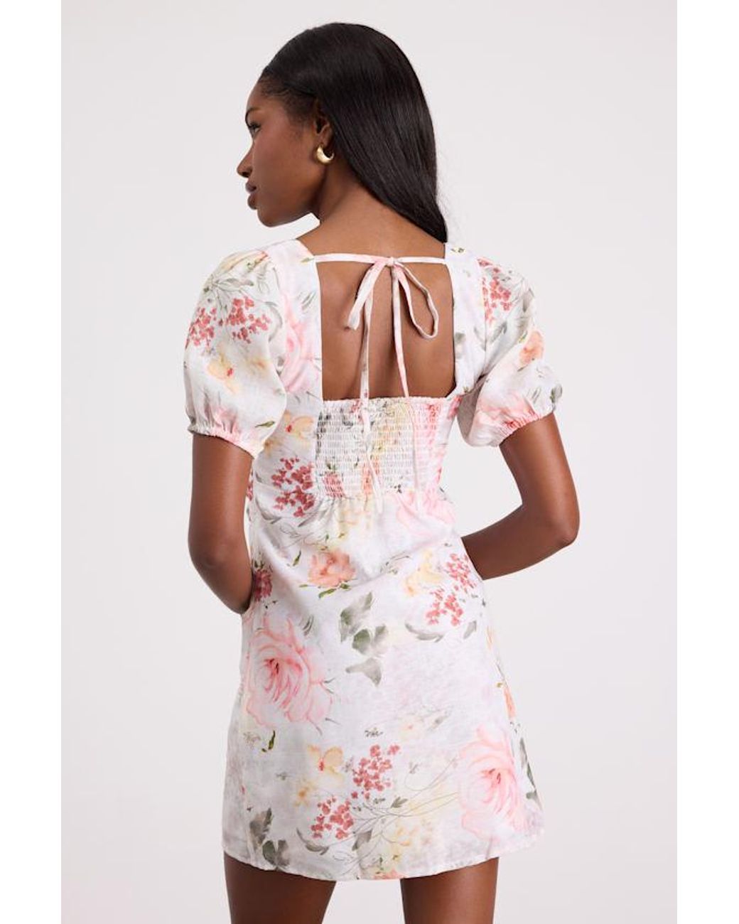 Lulus Pink Kenlee Floral Puff Sleeve Mini Dress