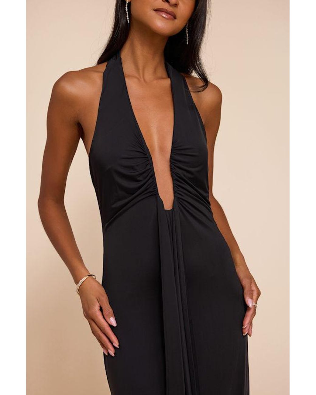 Lulus Black Dorena Jersey Knit Halter Sash Maxi Dress