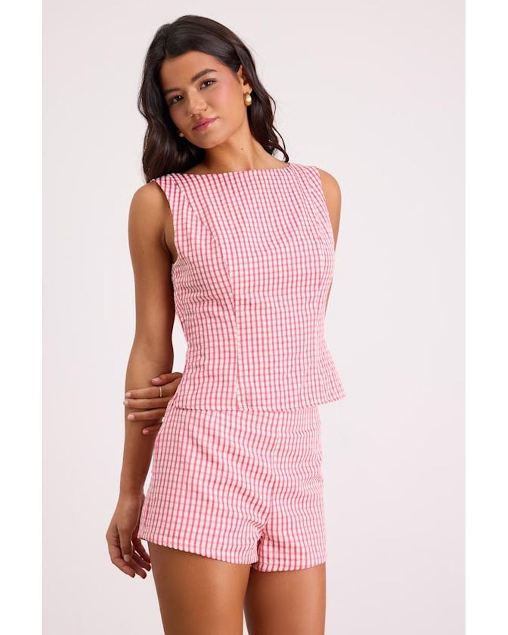 Lulus Pink Harmony Gingham High-Rise Shorts