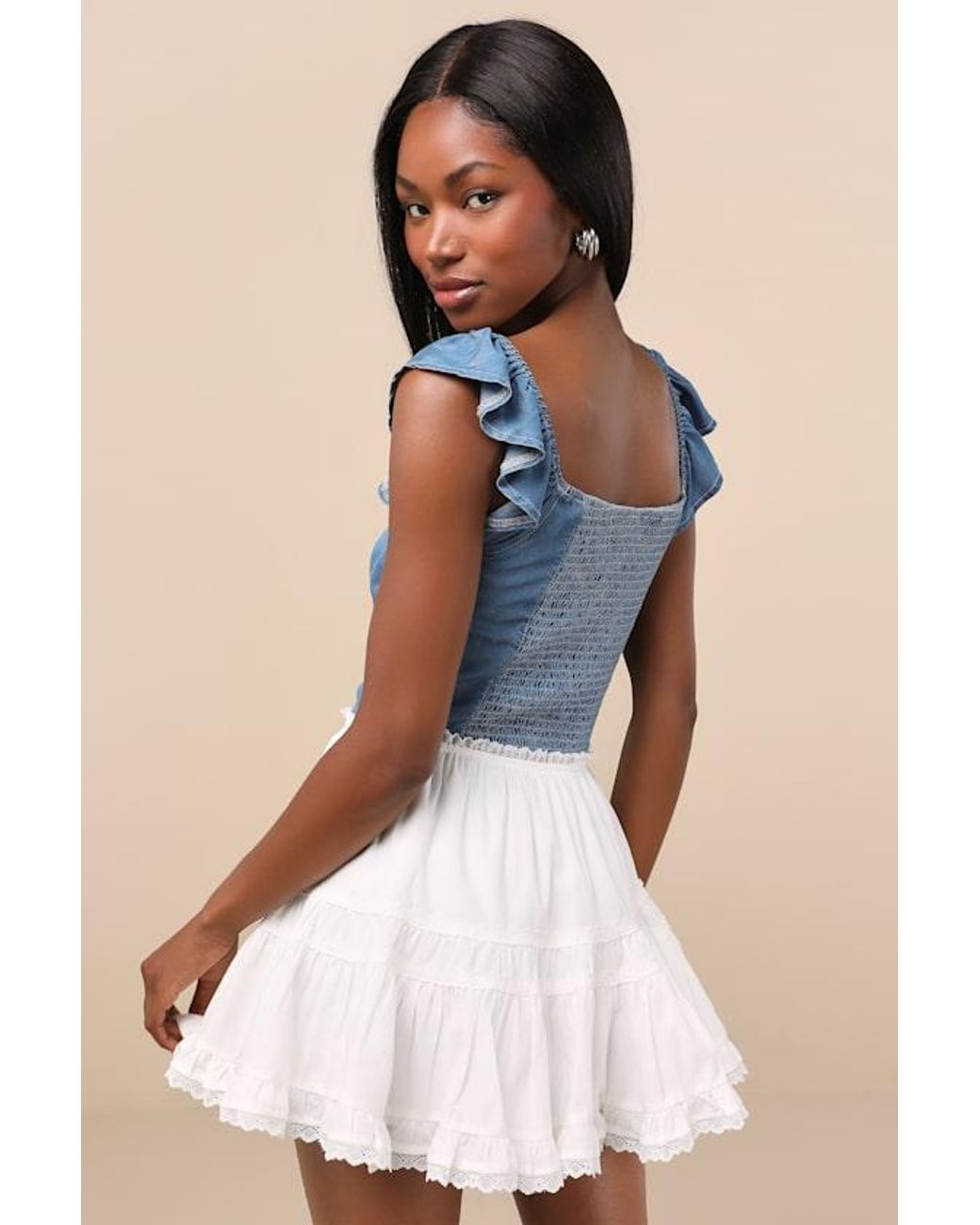 Lulus Blue Suzette Tiered Skater Mini Skirt