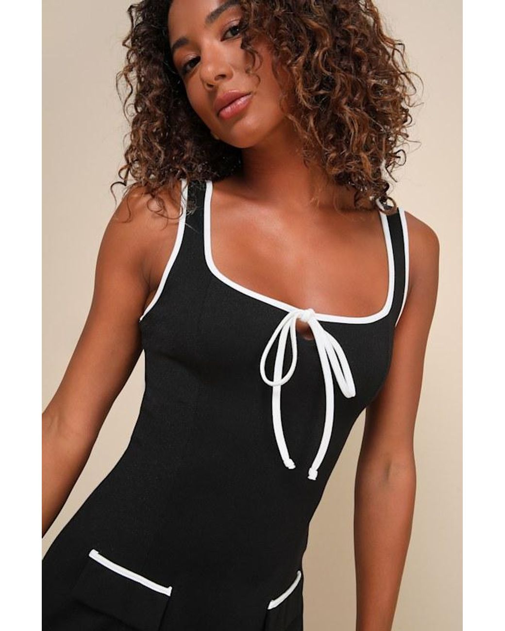 Lulus Black Cutest Allure Bow Square Neck Sleeveless Mini Dress