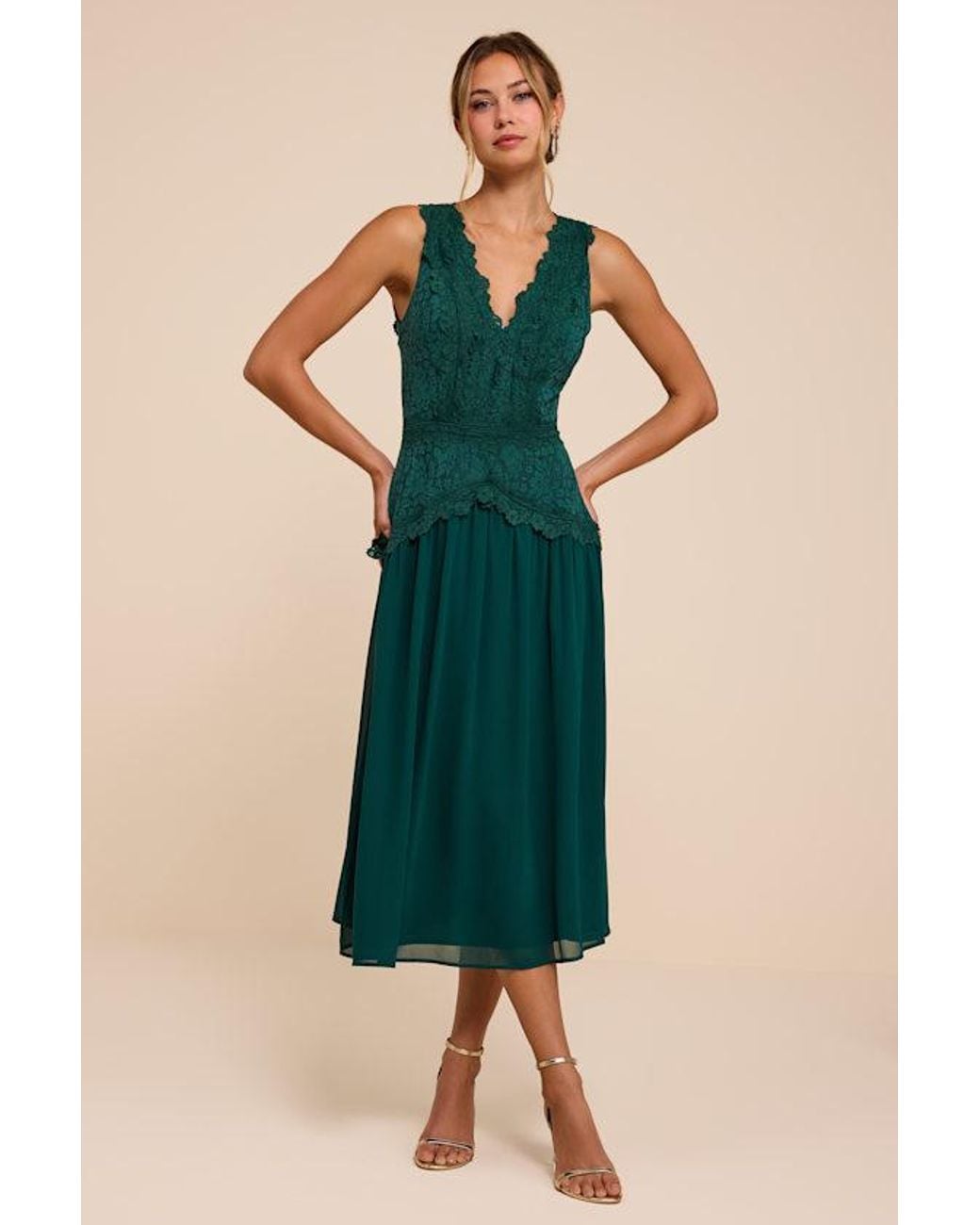 Lulus Green Zooey Lace Backless Midi Dress