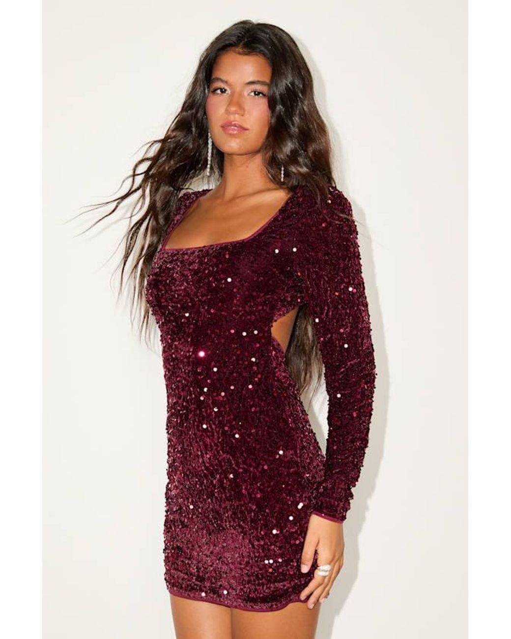 Lulus Red Marvelous Radiance Sequin Cutout Long Sleeve Mini Dress