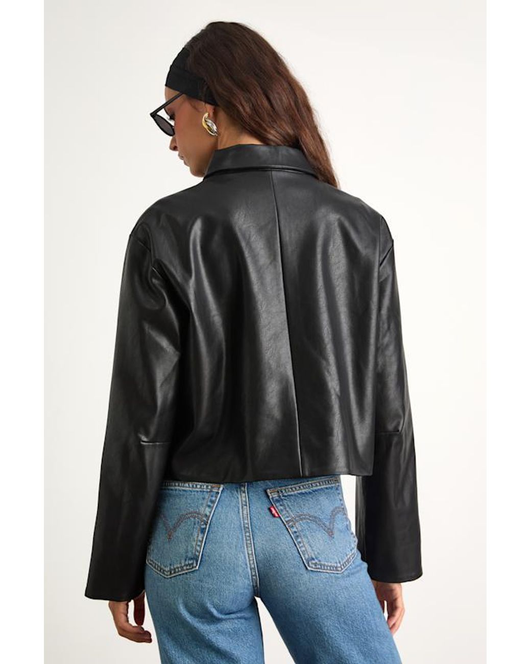 Lulus Black Mariely Vegan Leather Button-Front Cropped Jacket
