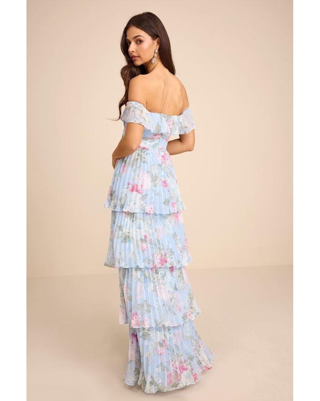 Lulus Blue Always Remarkable Floral Off-The-Shoulder Maxi Dress