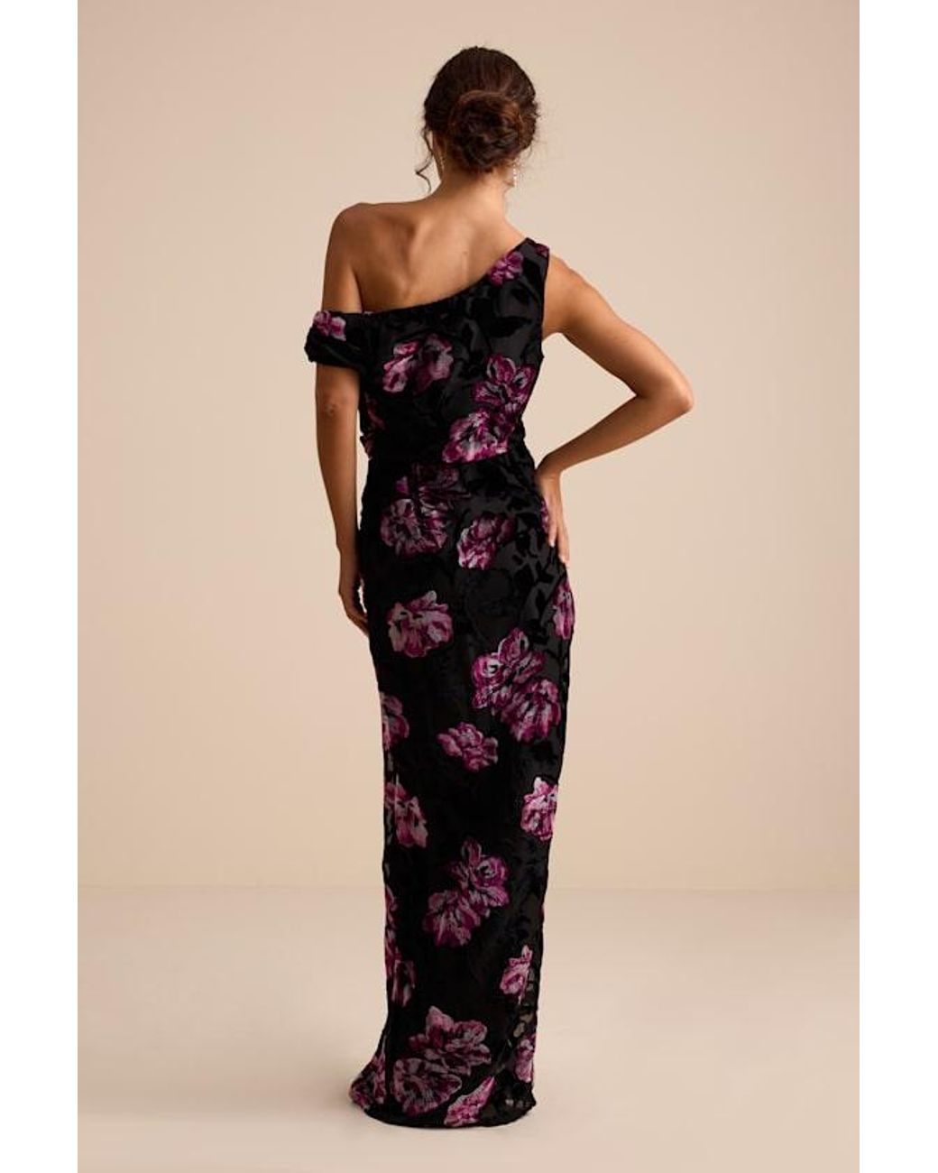 Lulus Natural Marnella Floral Velvet Burnout Asymmetrical Maxi Dress