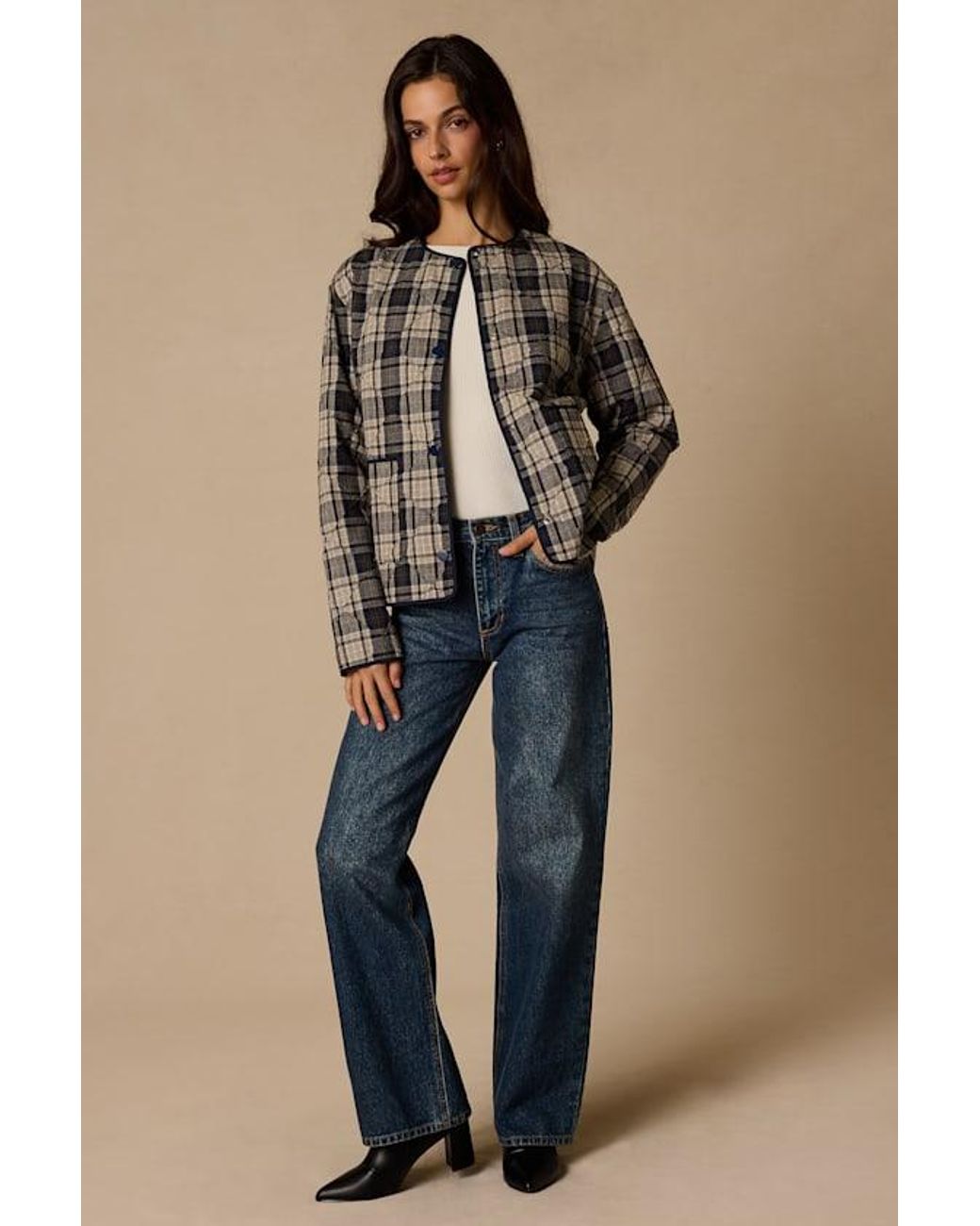Lulus Black Norma And Plaid Quilted Jacket