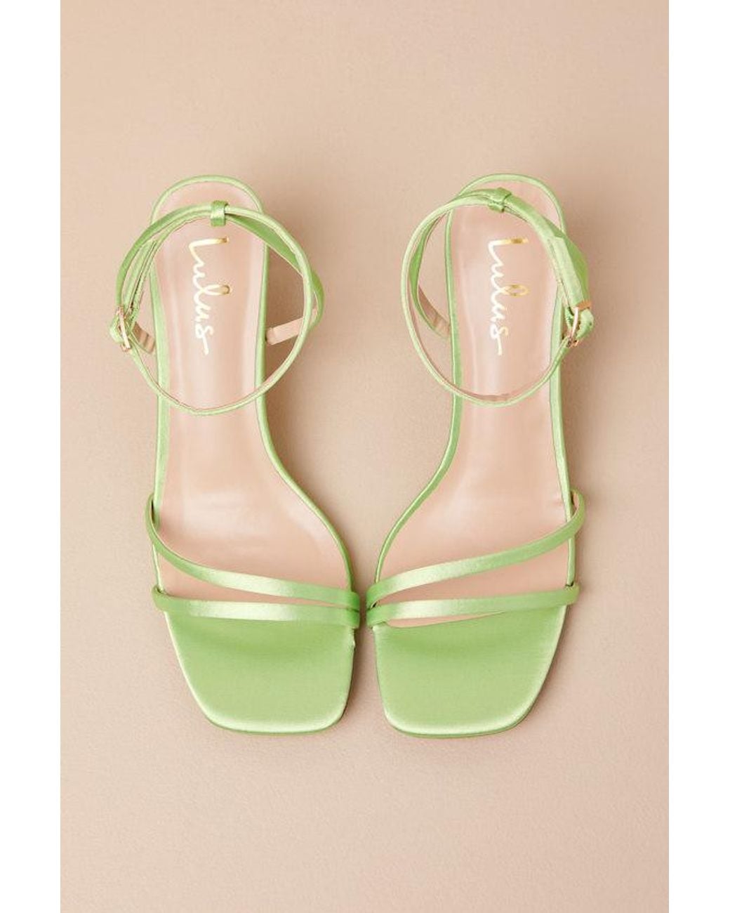 Lulus Natural Loxley Lime Satin Ankle Strap High Heel Sandals