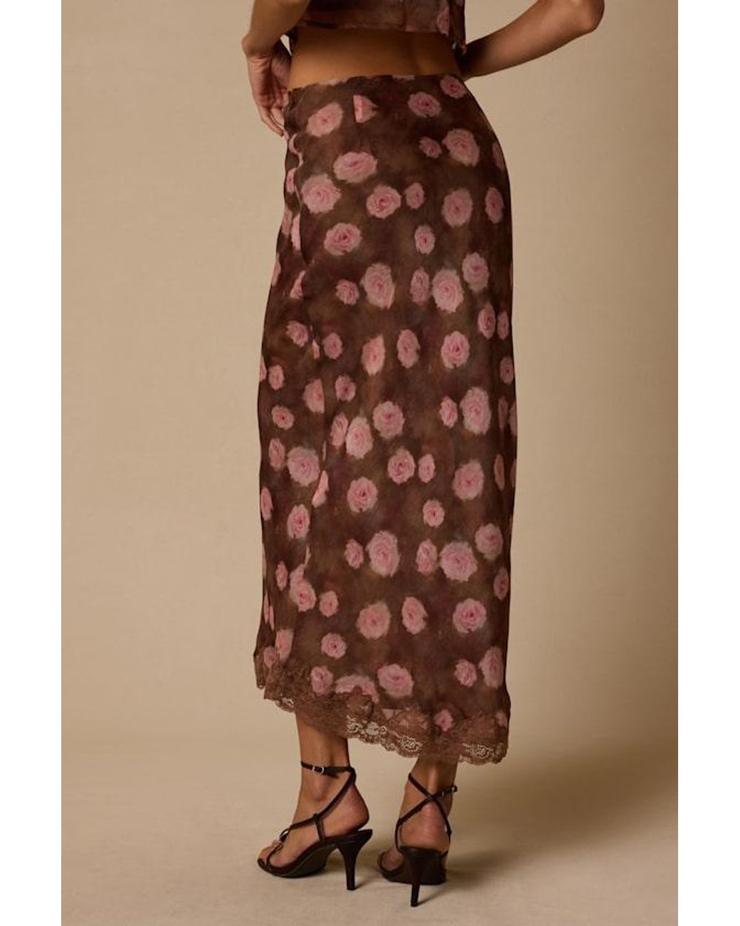 Lulus Natural Neva Floral Slip Midi Skirt