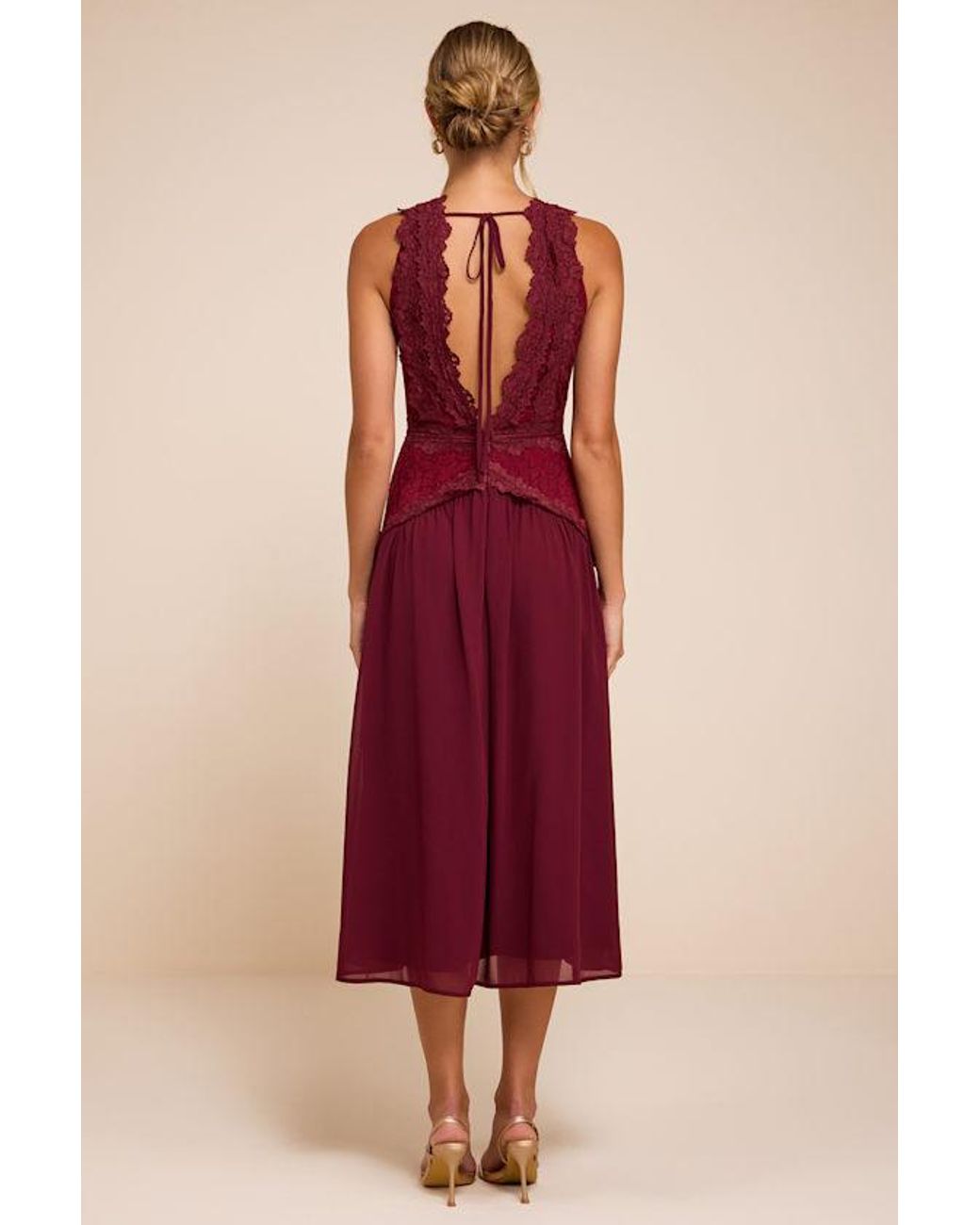 Lulus Red Zooey Lace Backless Midi Dress