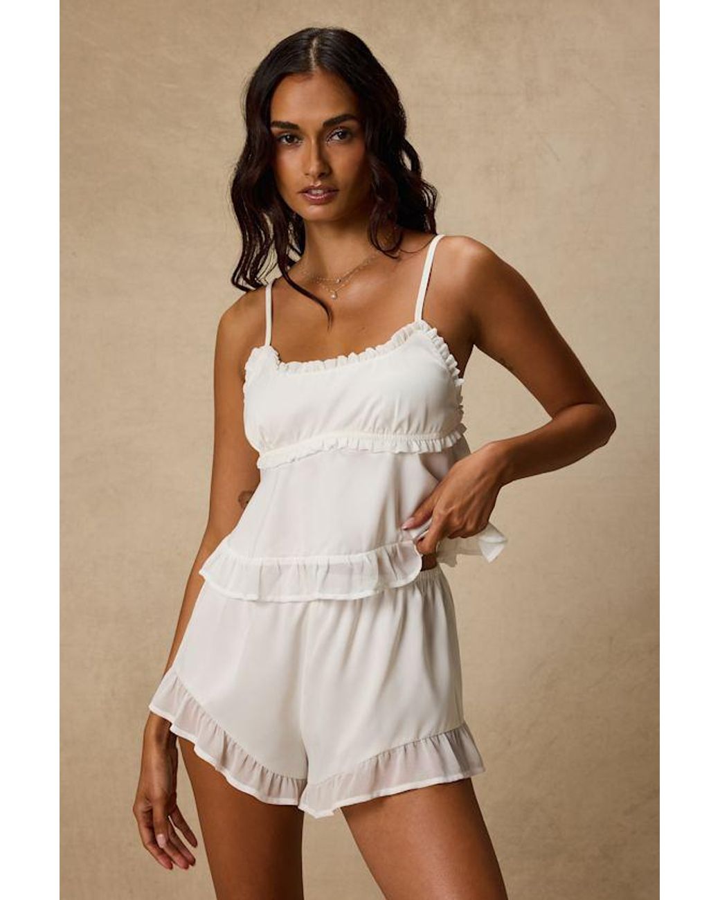 Lulus Natural Gracelyn Satin Shorts Two-Piece Pajama Set