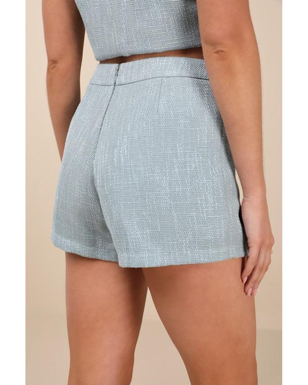 Lulus Blue Perfect Company Tweed High-Waisted Shorts