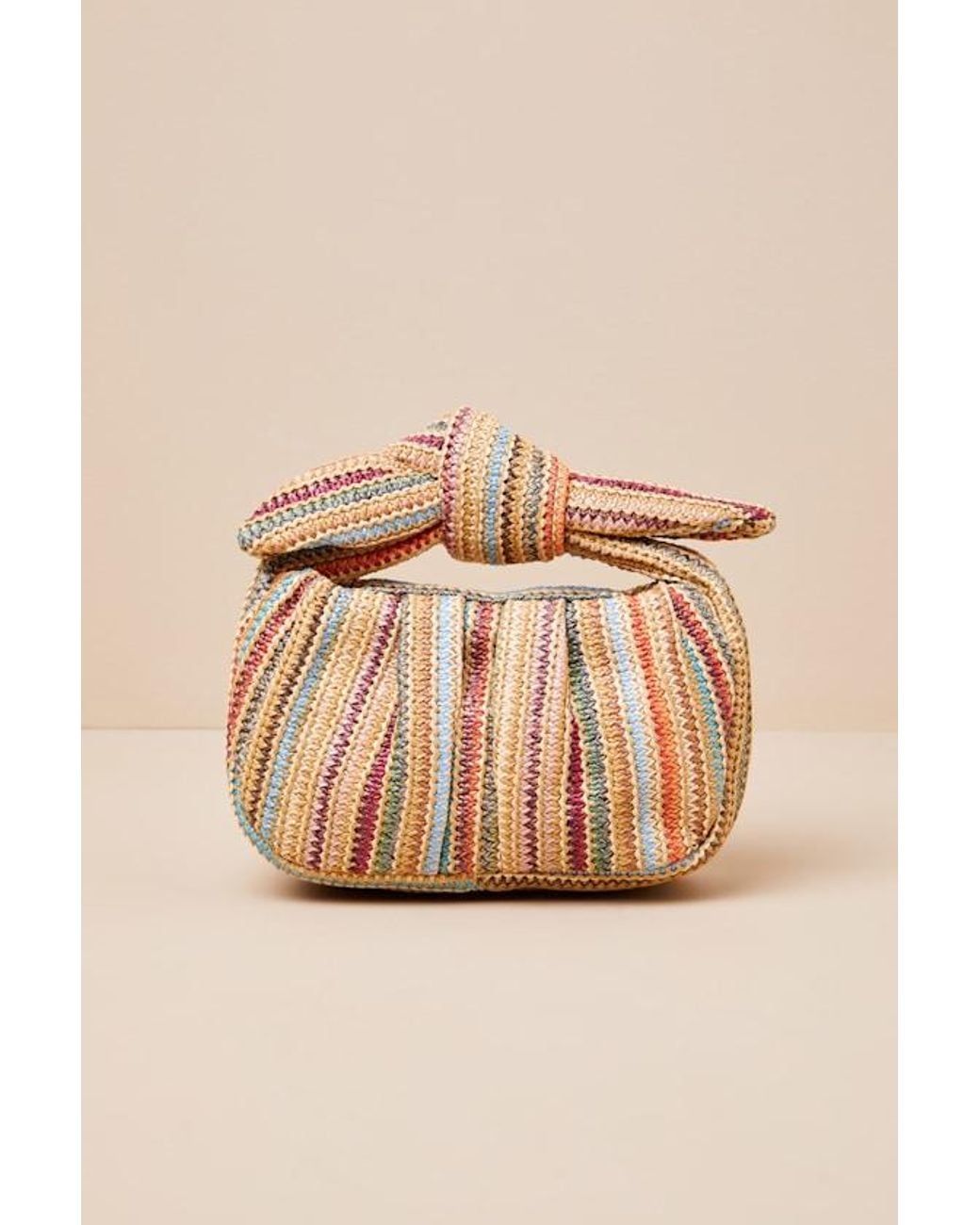 Lulus Natural Essential Style Multi Striped Woven Knot Handle Clutch